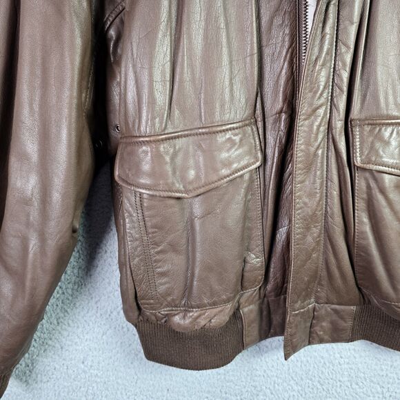 Reed Sportswear Men Leather Coat R46 XL Brown Bomber Map Lining Deep Pockets Y2K - Picture 5 of 16